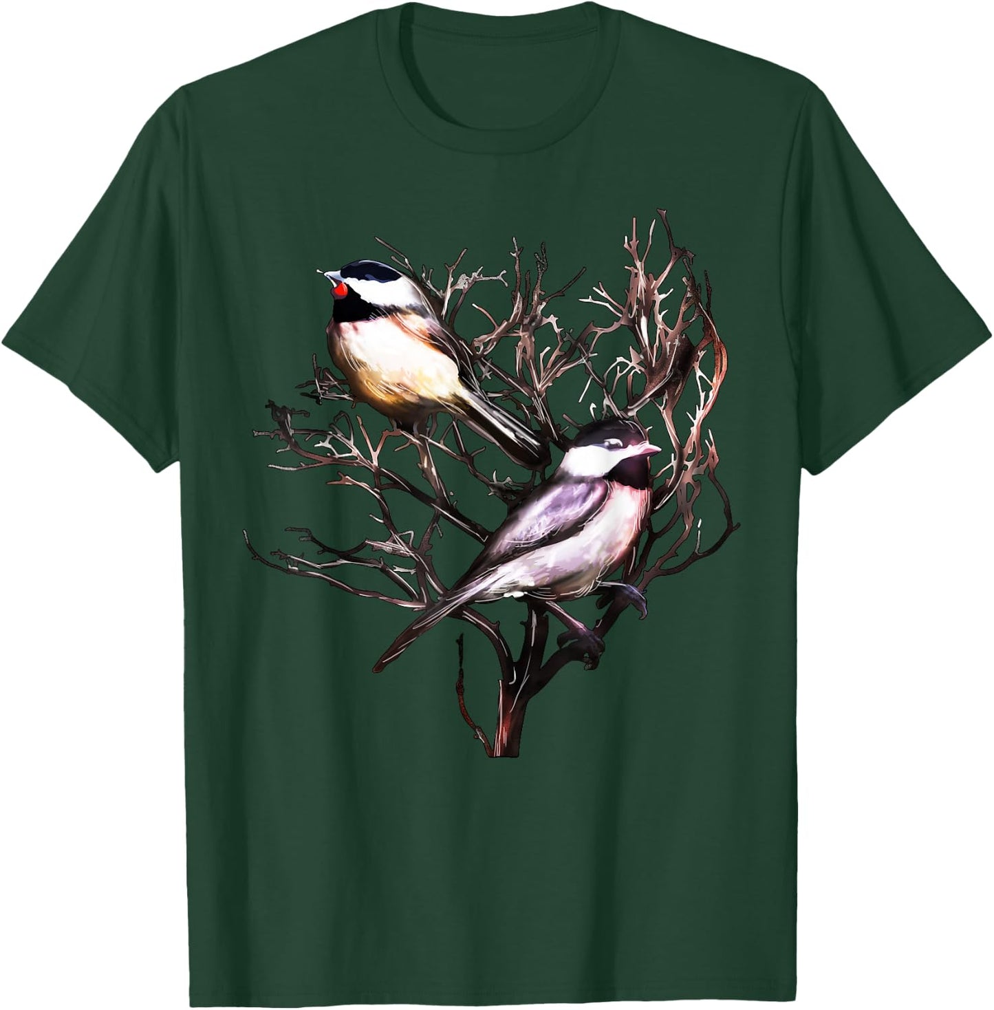 Cute Black Capped Chickadees in Branches T-Shirt - T-Shirt | Forest