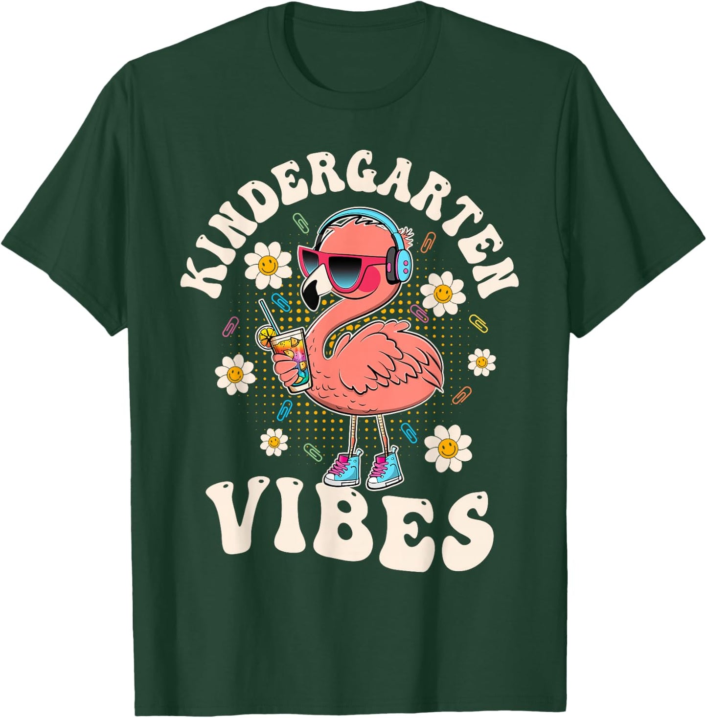 Flamingo Back to School Kindergarten Vibes Teacher Men Women Girls Kids T-Shirt - T-Shirt | Forest