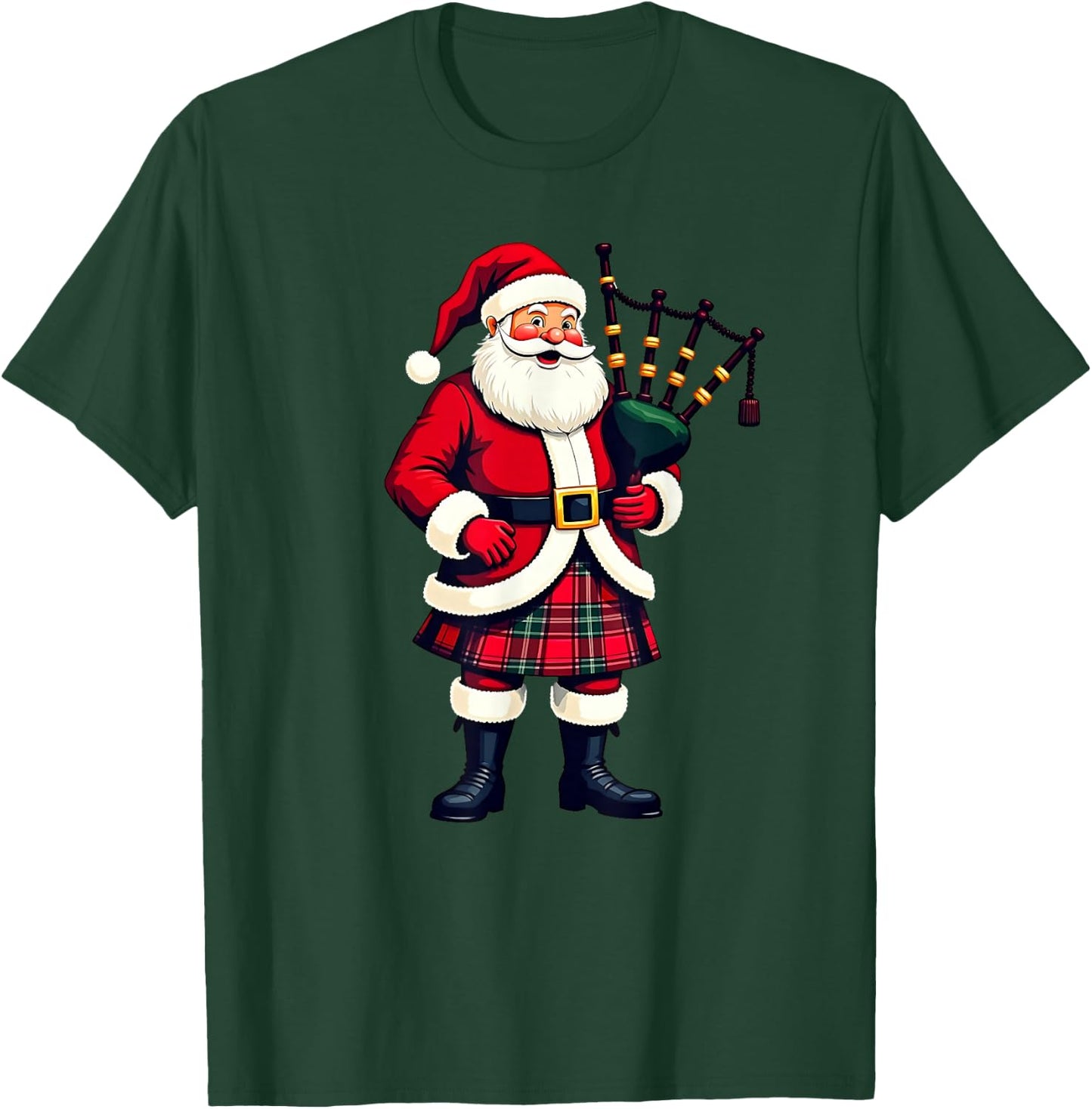 Scottish Santa Playing Bagpipe Christmas , Black, S T-Shirt - T-Shirt | Forest