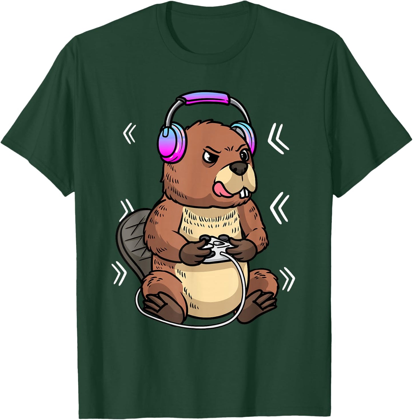 Beaver Playing Video Game Rodent Gaming Gamer Kids Boys T-Shirt - T-Shirt | Forest