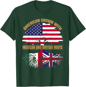 Heritage American Grown with Mexican British Roots T-Shirt - T-Shirt | Forest
