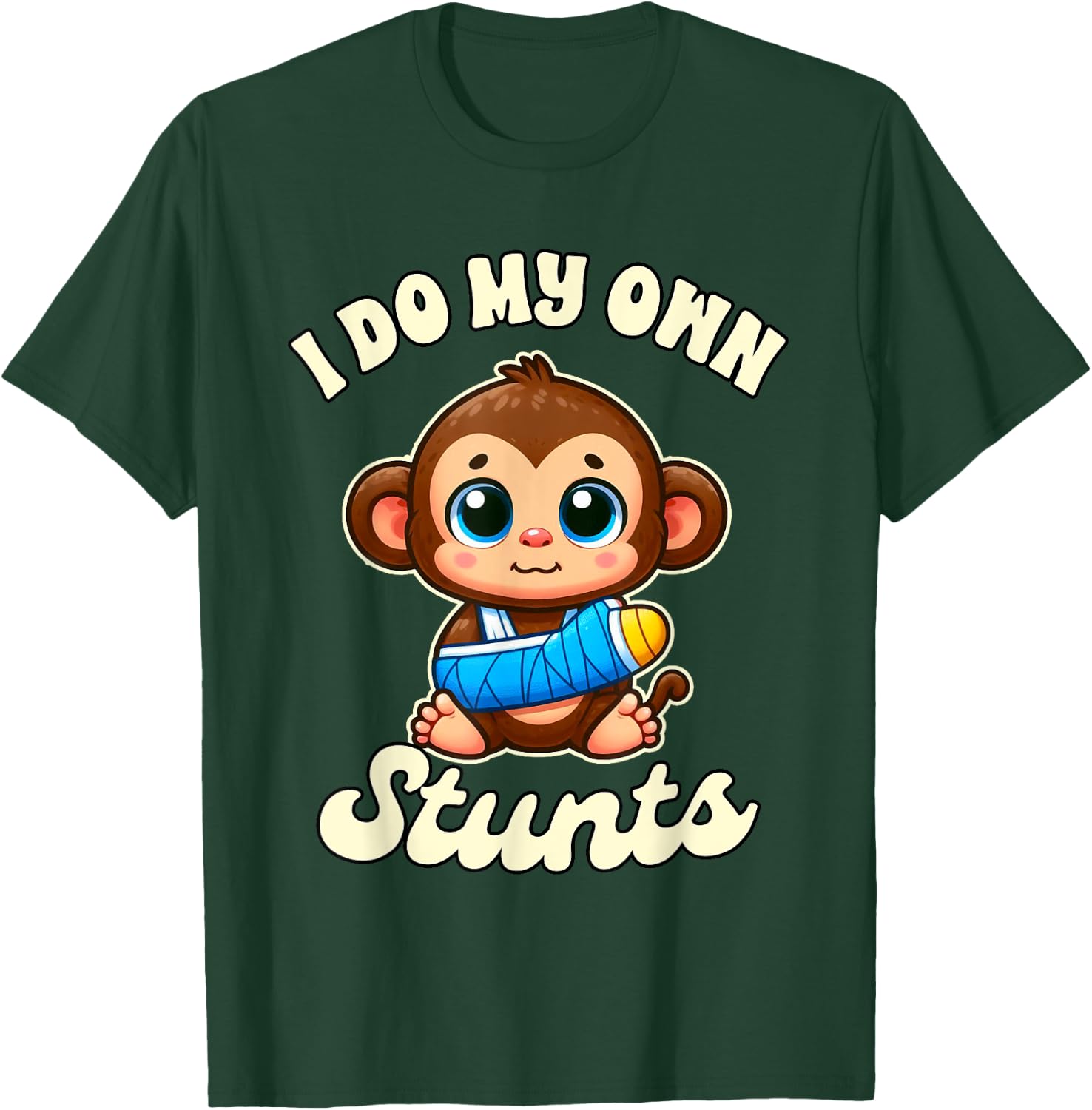Funny Injury Broken Arm Monkey Get Well I Do My Own Stunts T-Shirt - T-Shirt | Forest