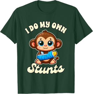 Funny Injury Broken Arm Monkey Get Well I Do My Own Stunts T-Shirt - T-Shirt | Forest