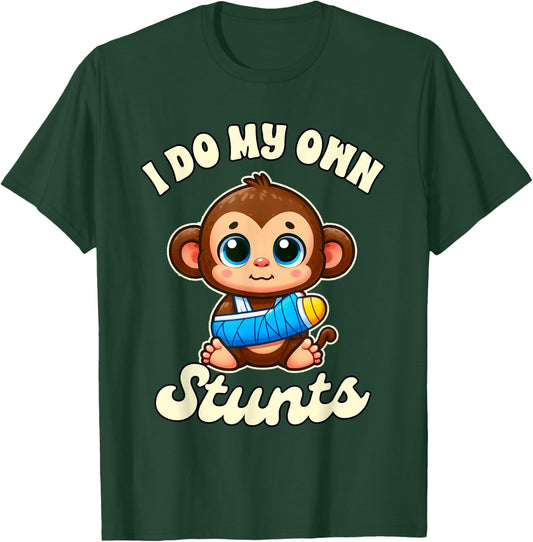 Funny Injury Broken Arm Monkey Get Well I Do My Own Stunts T-Shirt - T-Shirt | Forest