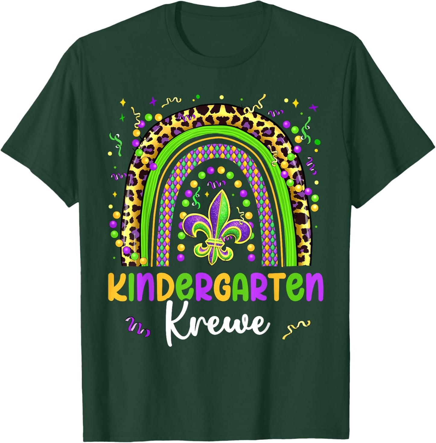 Mardi Gras Kindergarten Krewe Rainbow Teacher Kids Carnival T-Shirt - T-Shirt | Forest