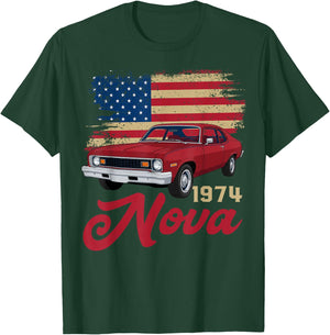 1974 74 Nova Silhouette Muscle Car American Flag T-Shirt - T-Shirt | Forest