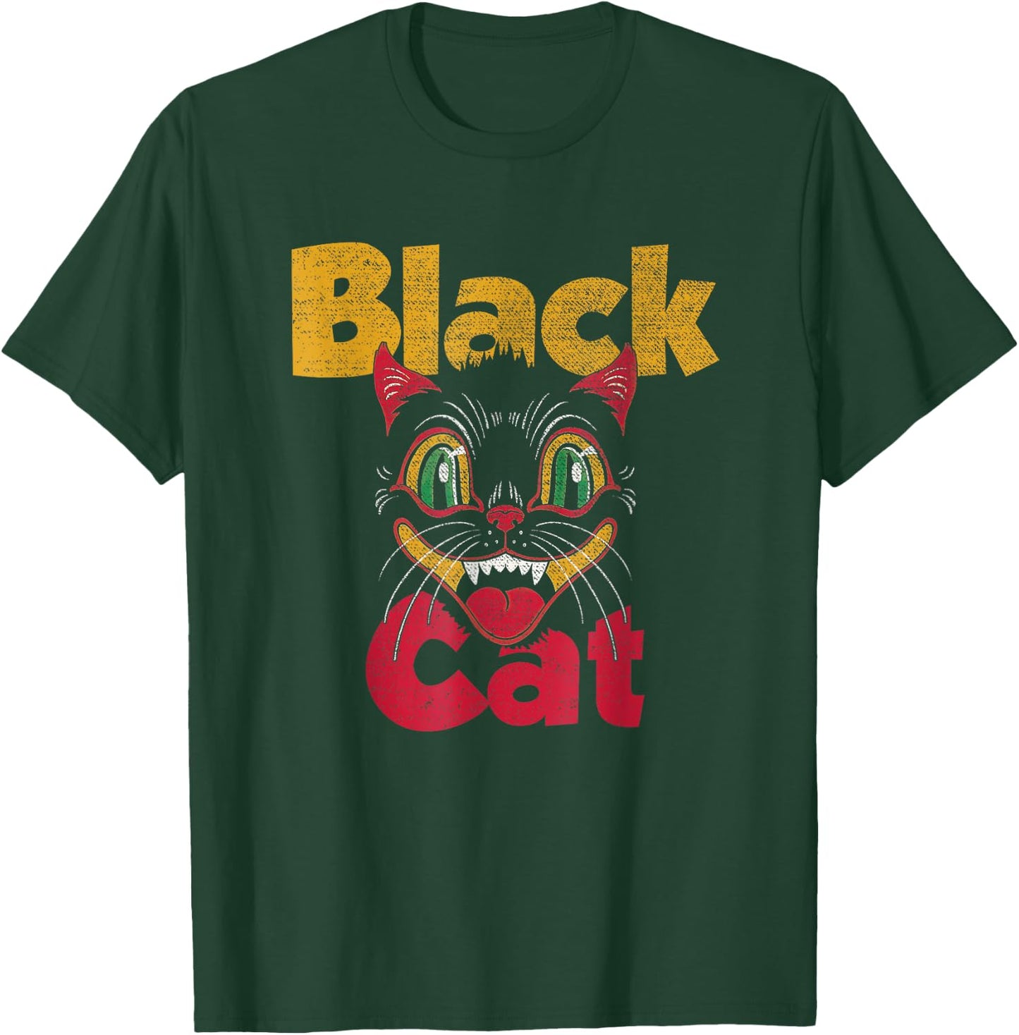 Vintage Halloween Retro Black Cat Retro Fireworks Men Women T-Shirt - T-Shirt | Forest