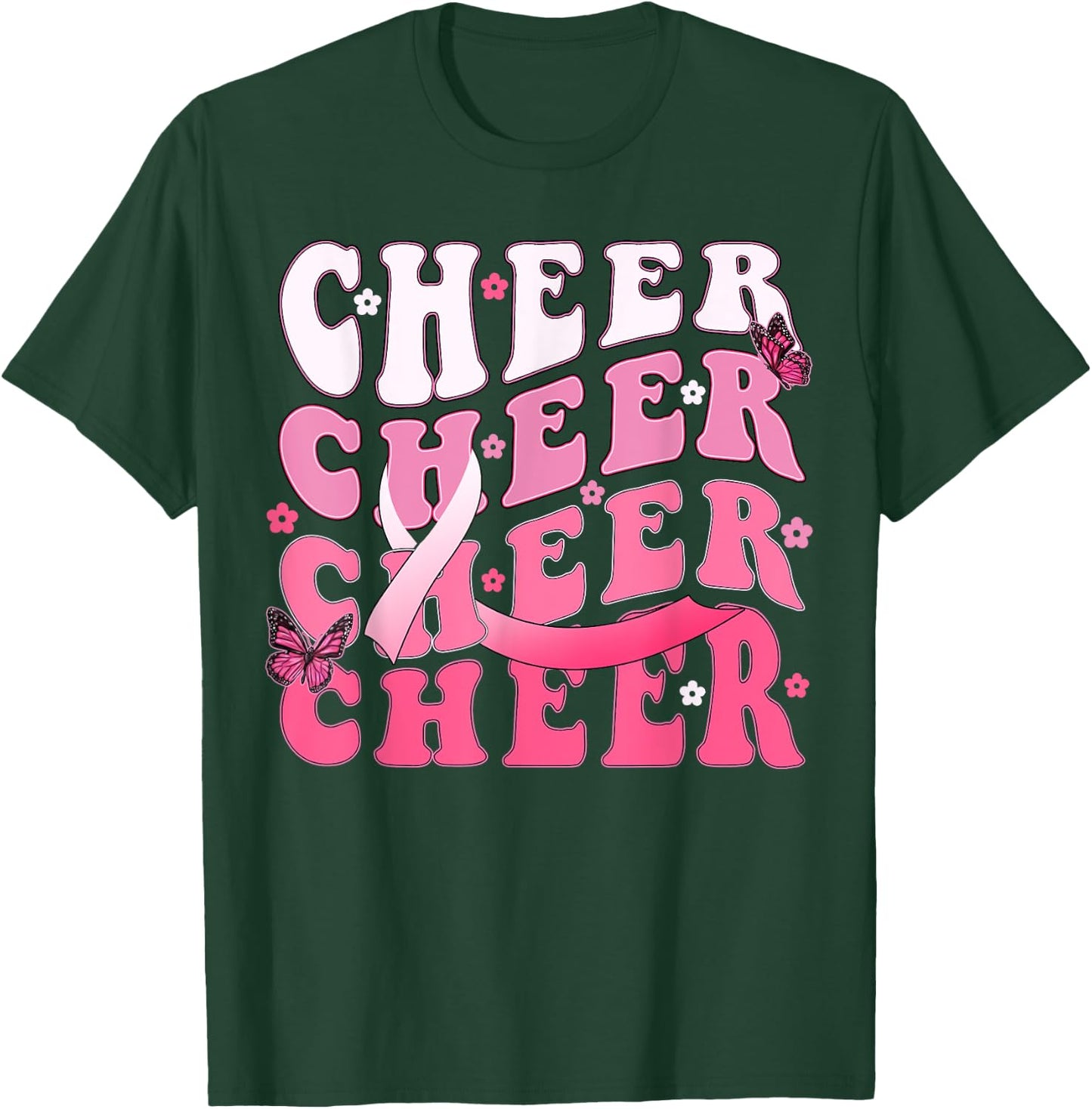 Cheer Breast Cancer Awareness Shirts Ribbon Cheerleader T-Shirt - T-Shirt | Forest