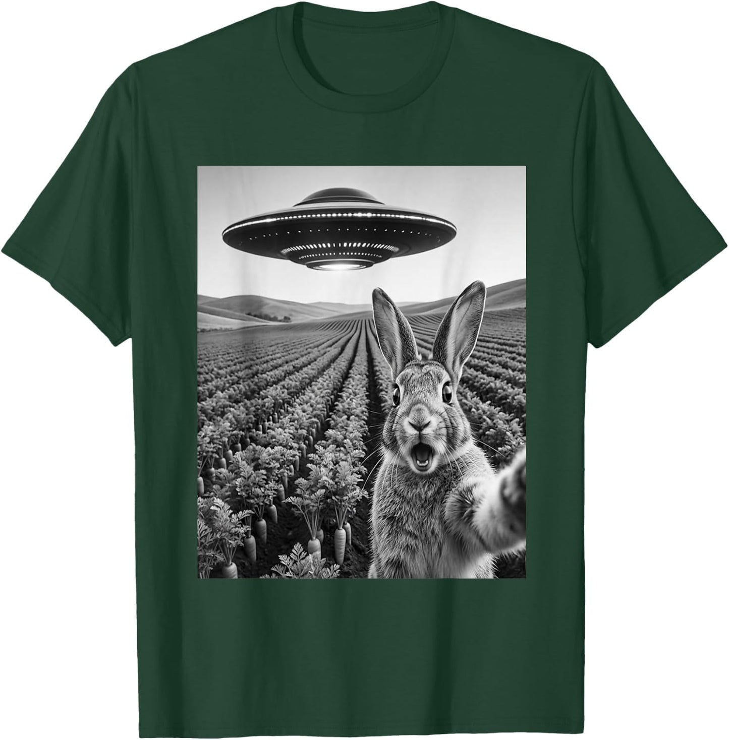 Rabbit Selfie with Alien UFO Funny Rabbit Lover Men Women T-Shirt - T-Shirt | Forest