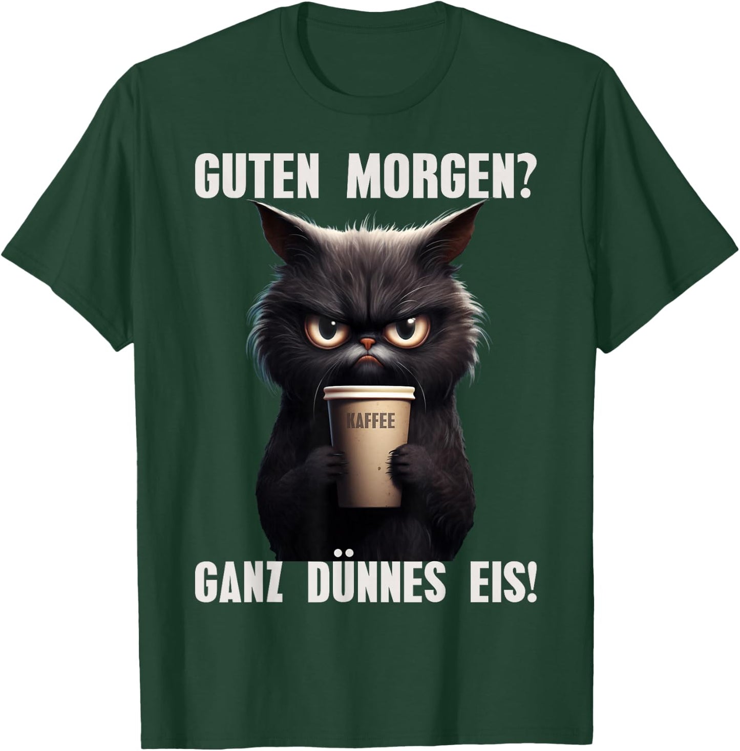 Guten Morgen Very Thin Ice Black Cat Morning Grump T-Shirt - T-Shirt | Forest