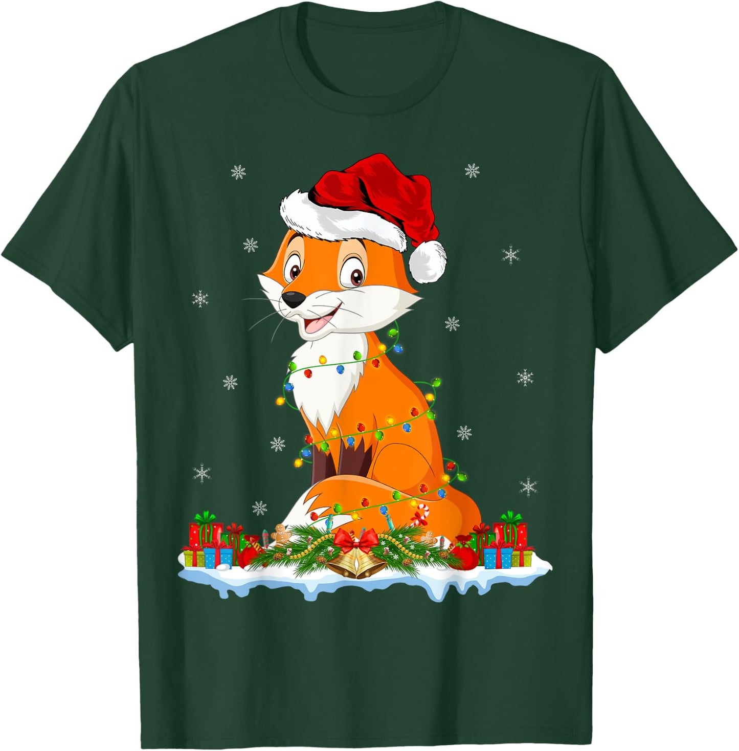 Fox Xmas Lighting Santa Fox Christmas T-Shirt - T-Shirt | Forest