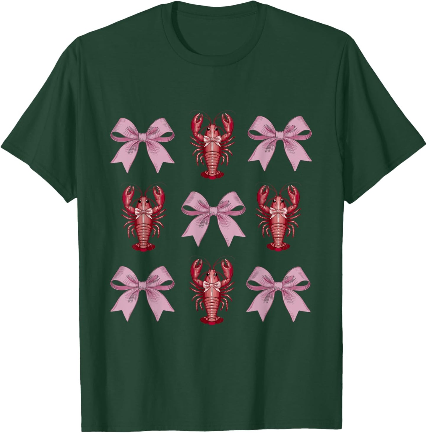 Cute Pink Bow Coquette Crawfish Clean Girl Aesthetic Lobster T-Shirt - T-Shirt | Forest