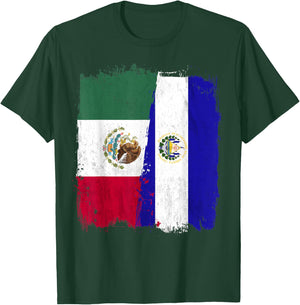 Mexican El Salvador Flag Half Mexican El Salvadoria Flag T-Shirt - T-Shirt | Forest