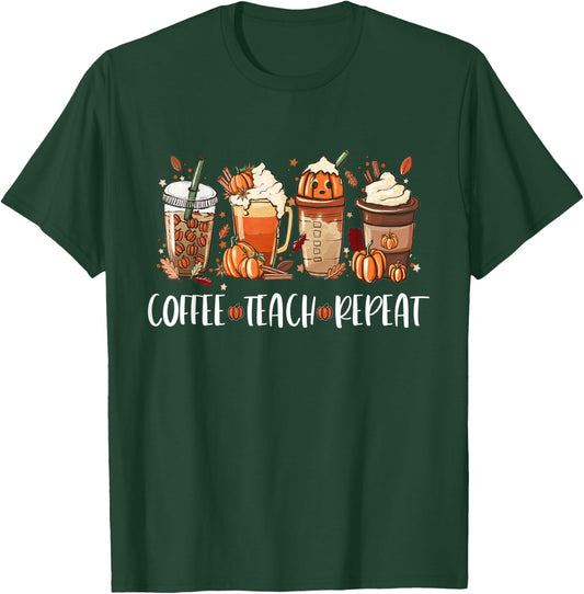Coffee Teach Repeat Halloween Pumpkin Spice T-Shirt - T-Shirt | Forest