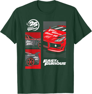 Fast & Furious 25th Anniversary Car Montage T-Shirt - T-Shirt | Forest