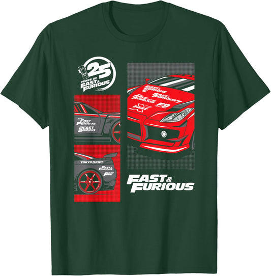 Fast & Furious 25th Anniversary Car Montage T-Shirt - T-Shirt | Forest
