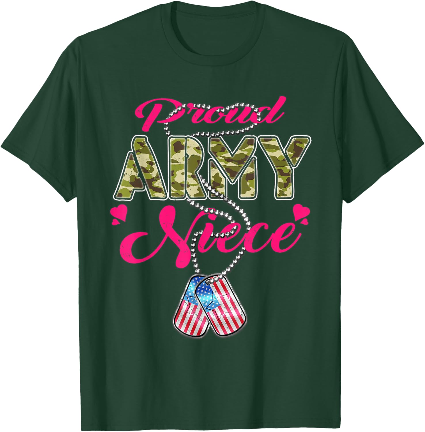 Proud Army Niece US Flag Camo Dog Tags Pride Military Family T-Shirt - T-Shirt | Forest
