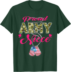 Proud Army Niece US Flag Camo Dog Tags Pride Military Family T-Shirt - T-Shirt | Forest