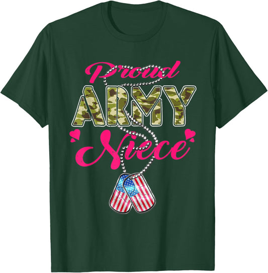 Proud Army Niece US Flag Camo Dog Tags Pride Military Family T-Shirt - T-Shirt | Forest