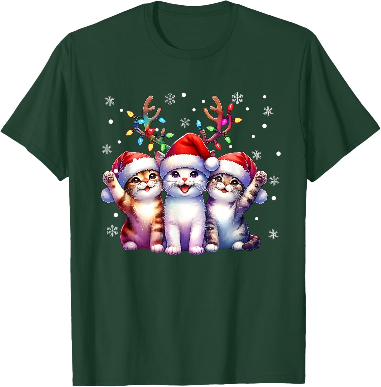 Christmas Cat Santa Reindeer Cat Lover Christmas Cats T-Shirt - T-Shirt | Forest