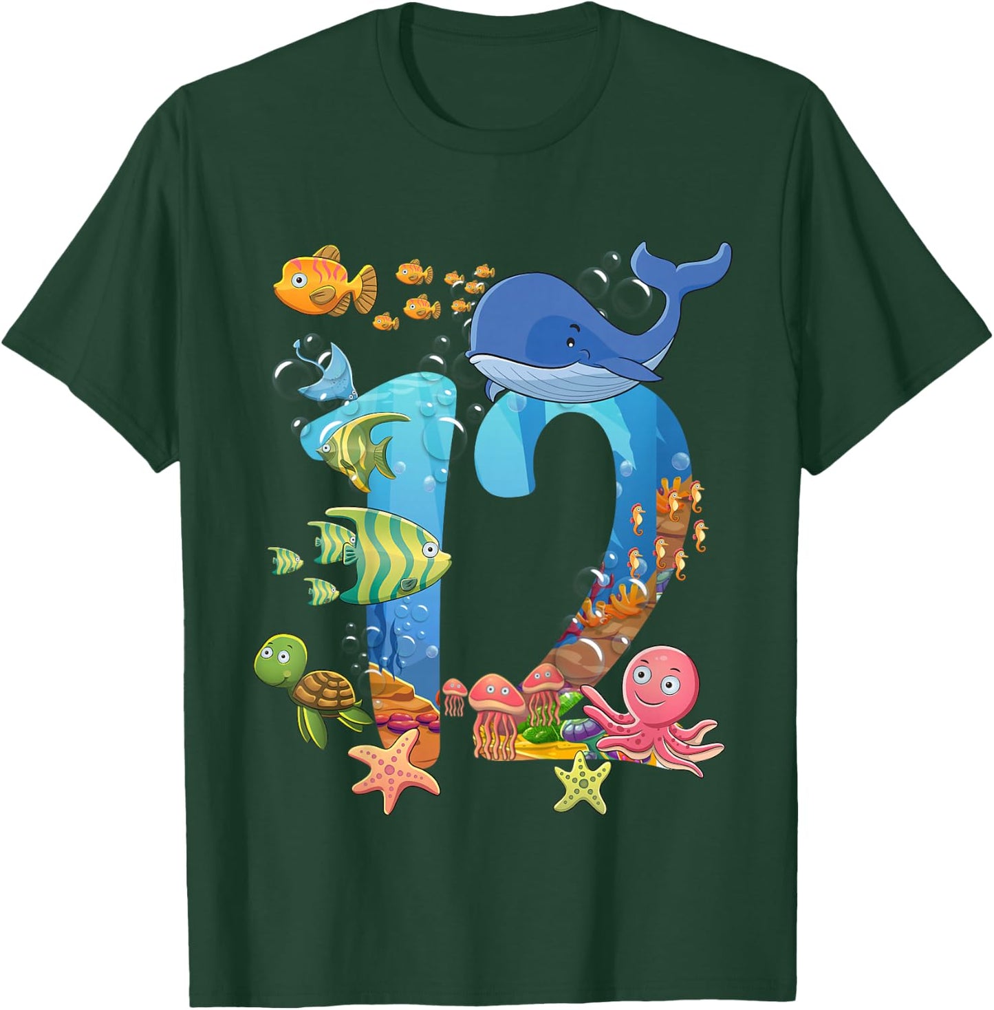 12 Years Old Sea Fish Ocean Animal 12th Birthday Boy Girl T-Shirt - T-Shirt | Forest