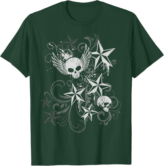 Y2k Grunge Skull Wings 2000s 90s Emo Harajuku Goth T-Shirt - T-Shirt | Forest