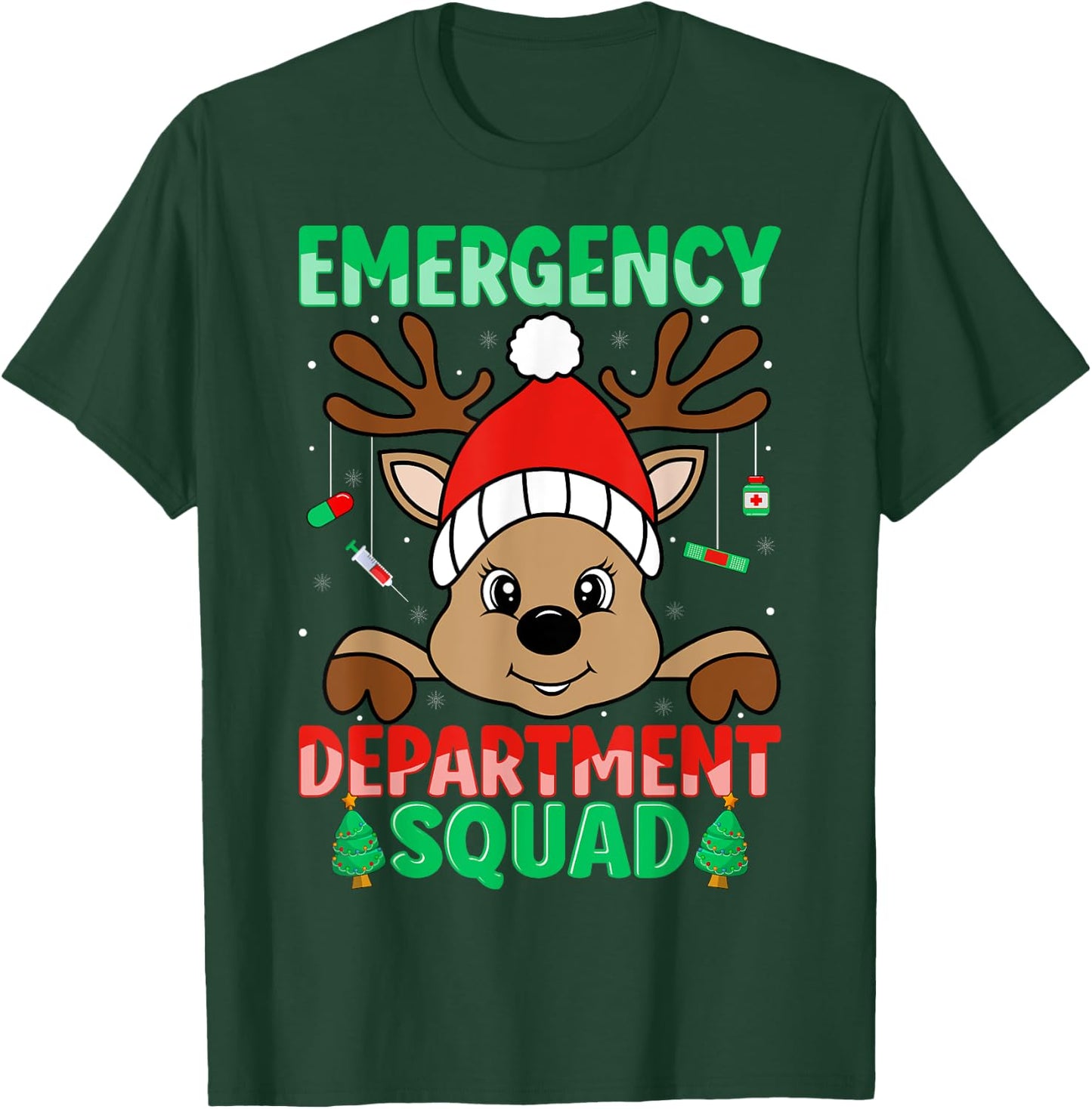 Emergency Department Squad ER Nurse Reindeer Christmas T-Shirt - T-Shirt | Forest