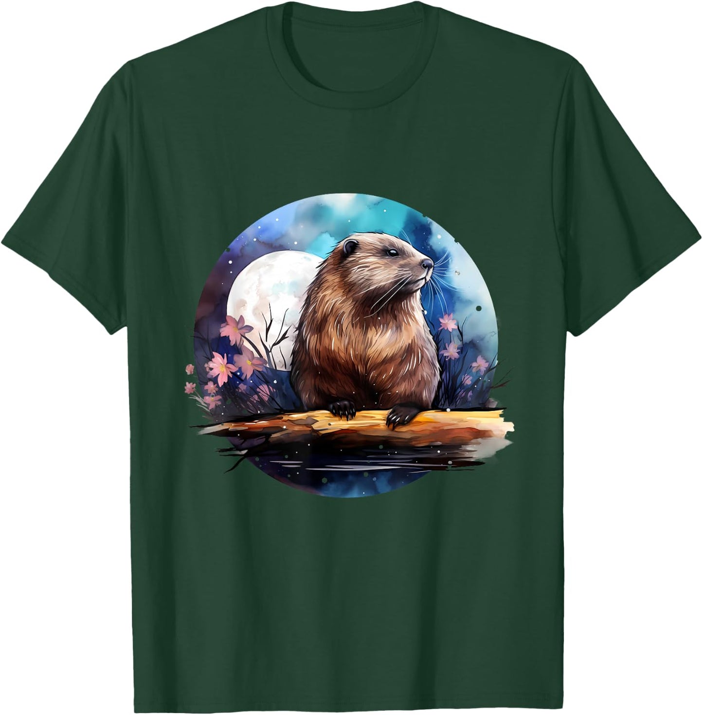 Beaver Flowers Colourful Animal Art Artwork Nature Forest T-Shirt - T-Shirt | Forest