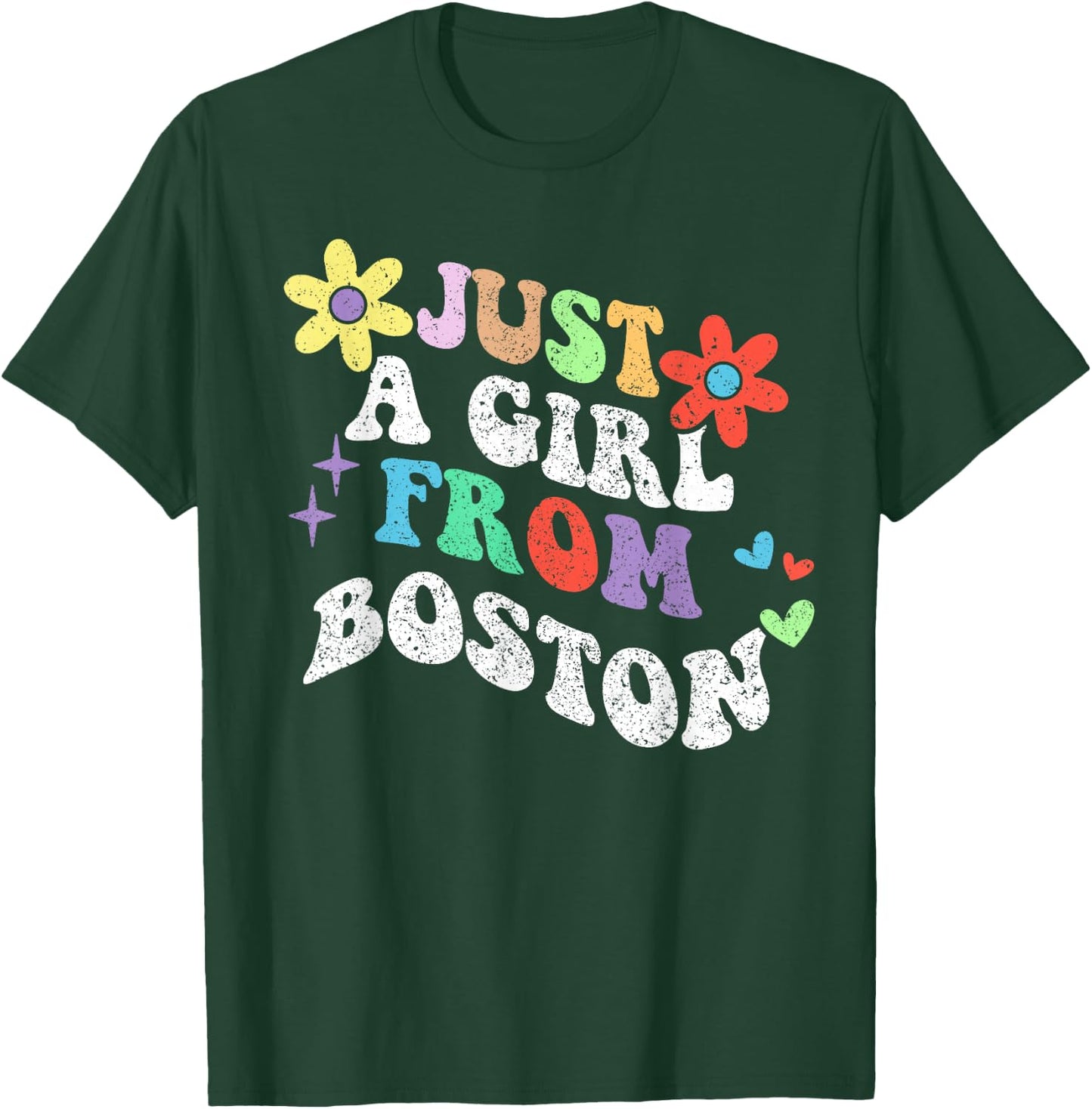 Groovy Just A Girl From Boston Massachusetts Mother's Day T-Shirt - T-Shirt | Forest