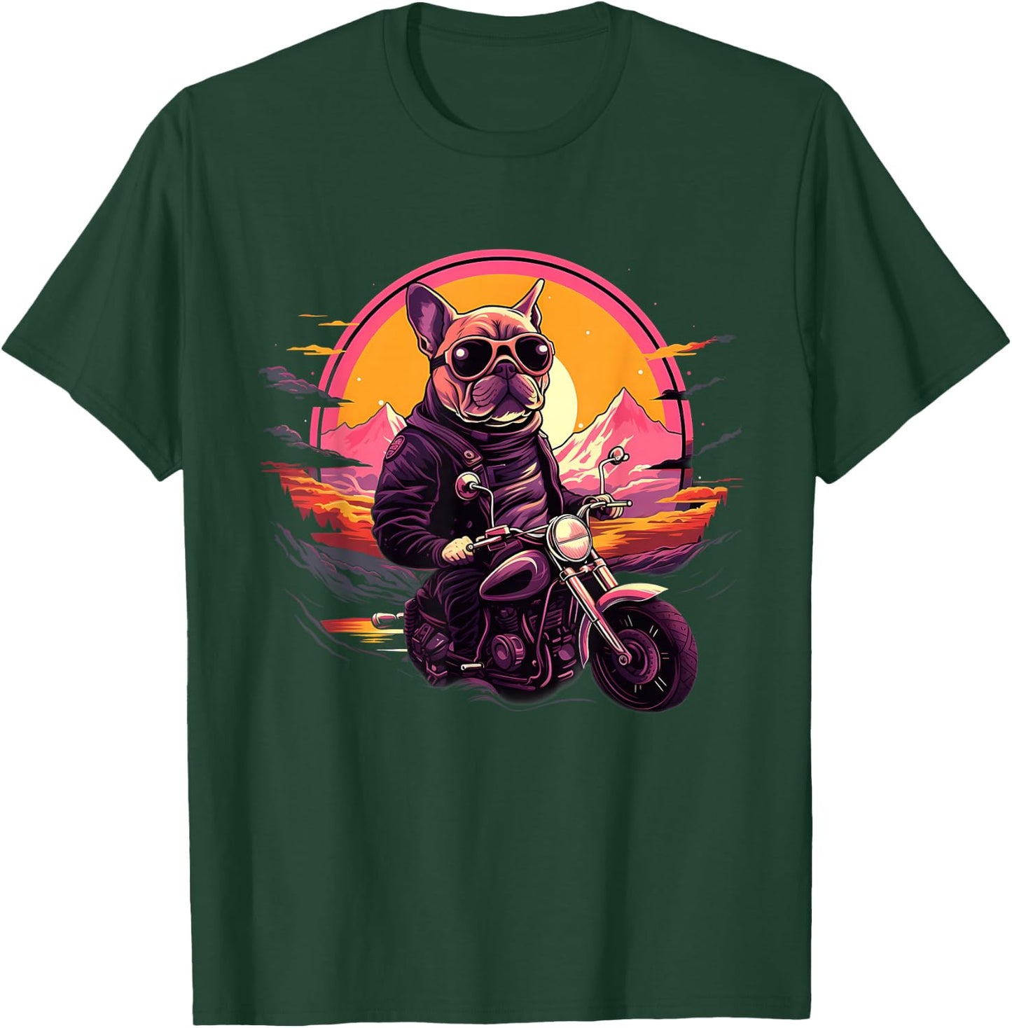 Biker Frenchie Dog Riding Motorcycle T-Shirt - T-Shirt | Forest