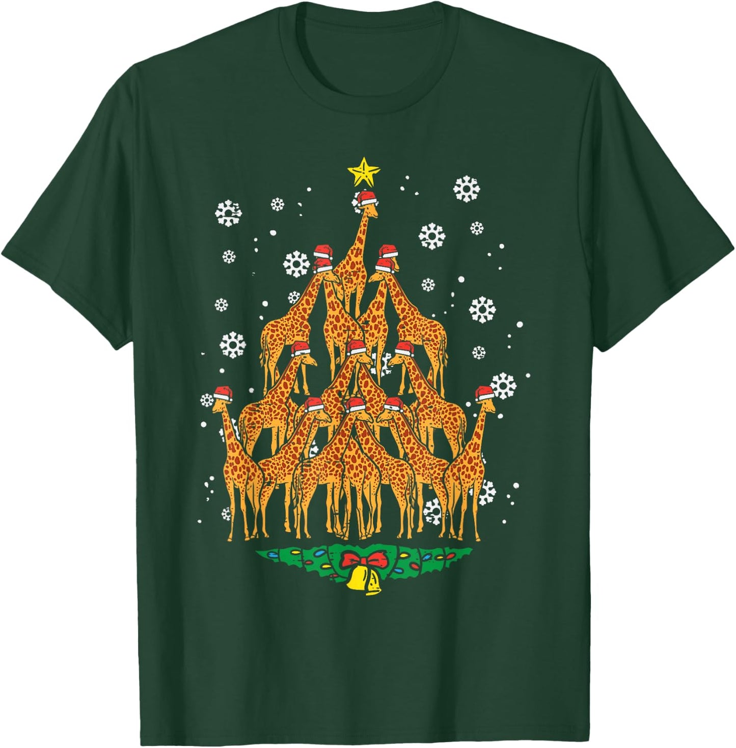 Giraffe Christmas Tree Animal Xmas Women Men T-Shirt - T-Shirt | Forest