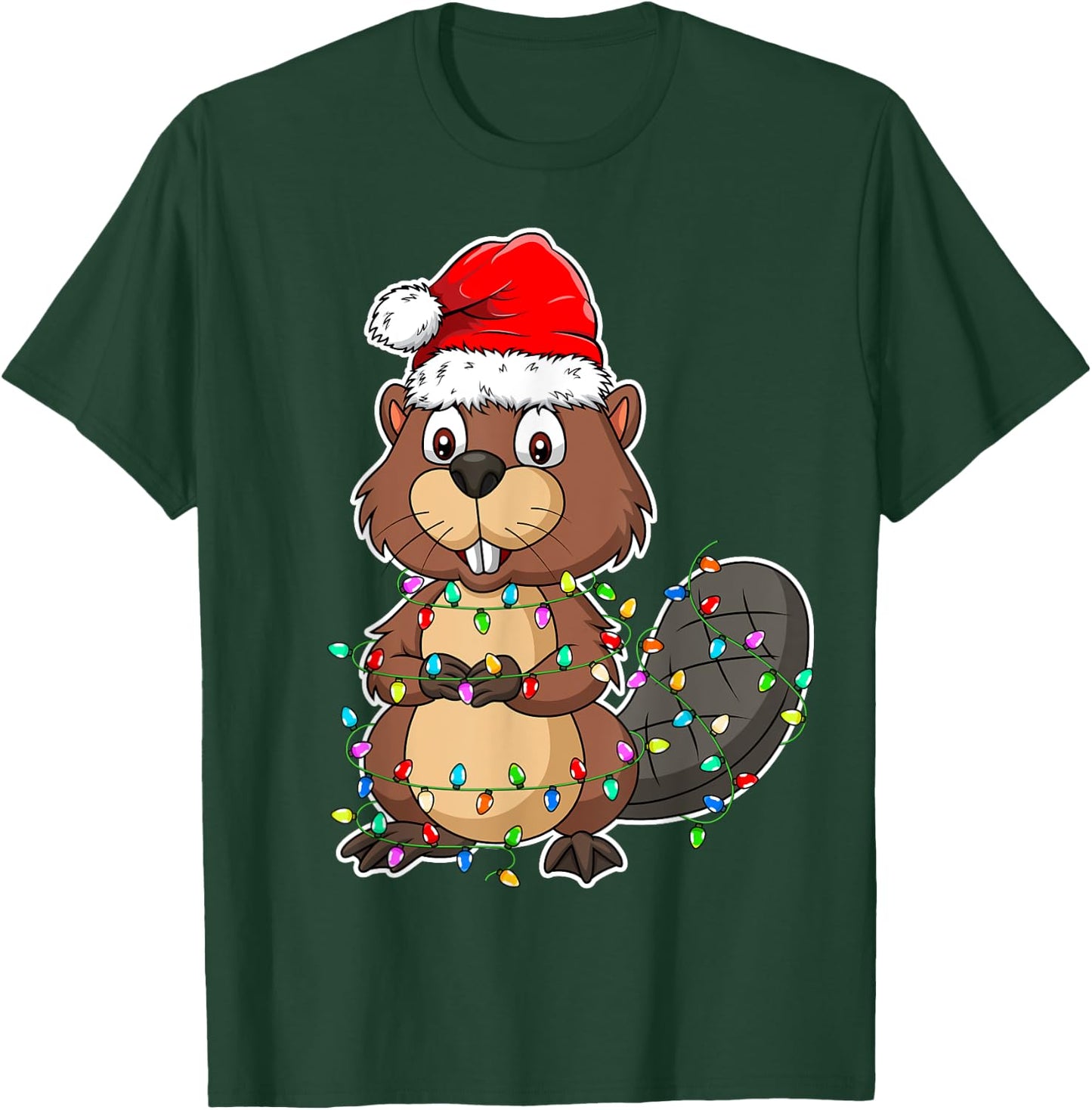 Beaver Wearing Santa Hat Xmas - Funny Beaver Lover Christmas T-Shirt - T-Shirt | Forest