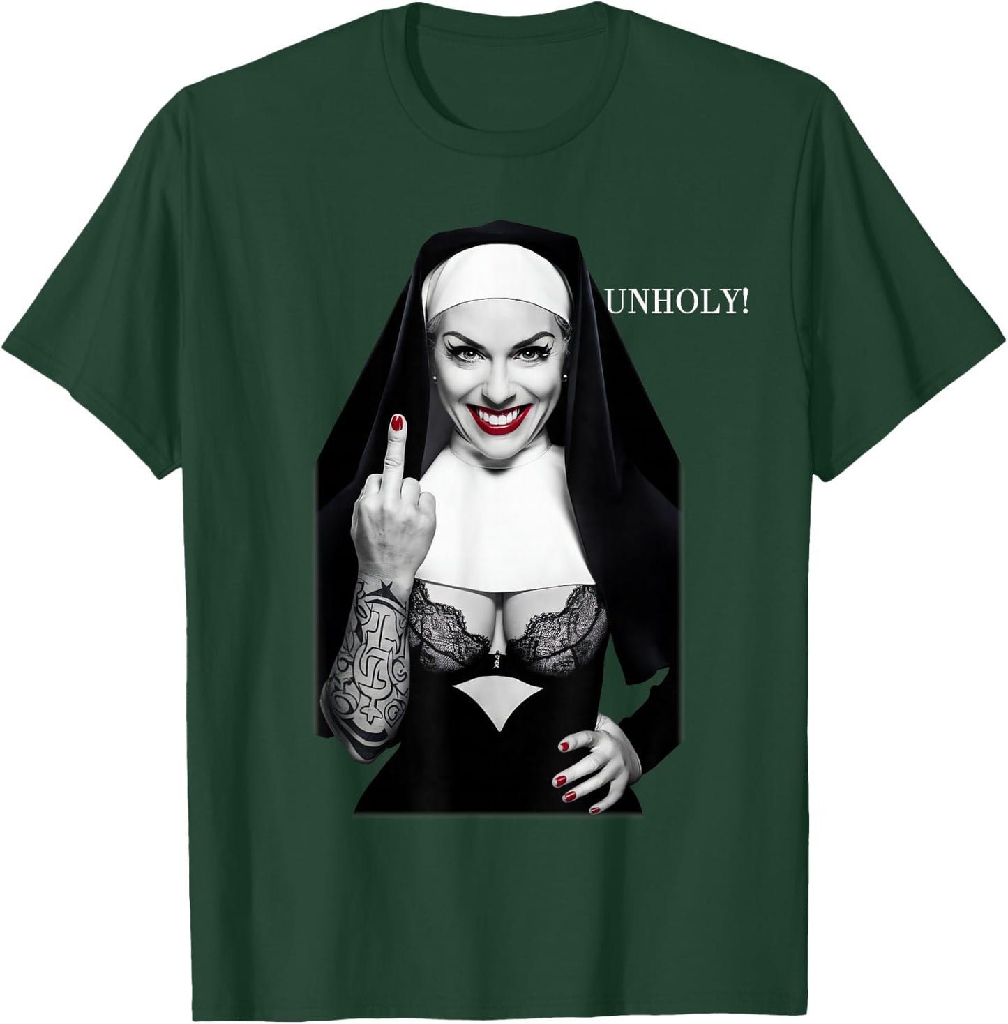 Sexy Nun Middle Finger , black T-Shirt - T-Shirt | Forest