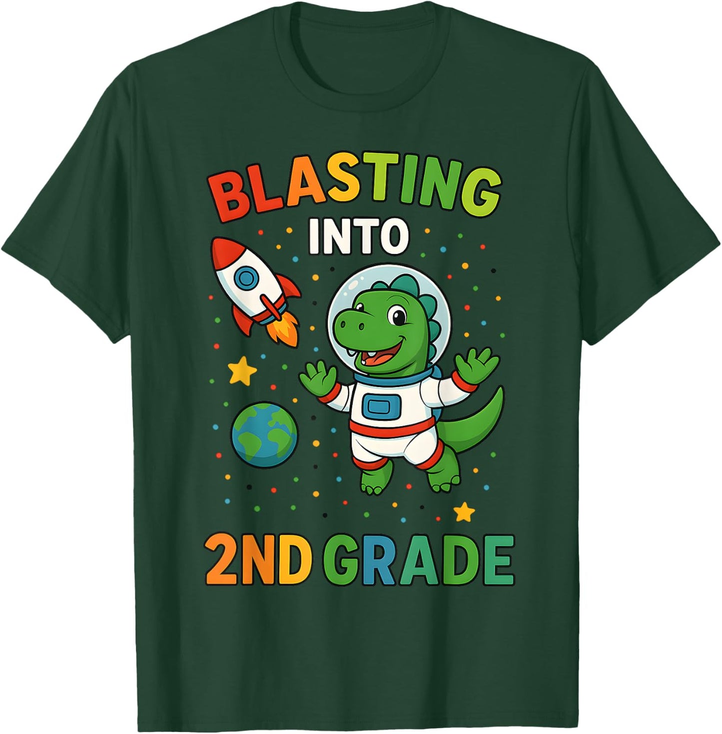 Blasting Into 2nd Grade Dinosaur Astronaut Back To School T-Shirt - T-Shirt | Forest