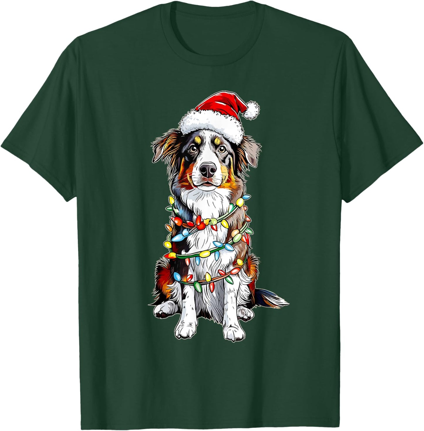 Cute Australian Shepherd Christmas Hat Xmas T-Shirt - T-Shirt | Forest