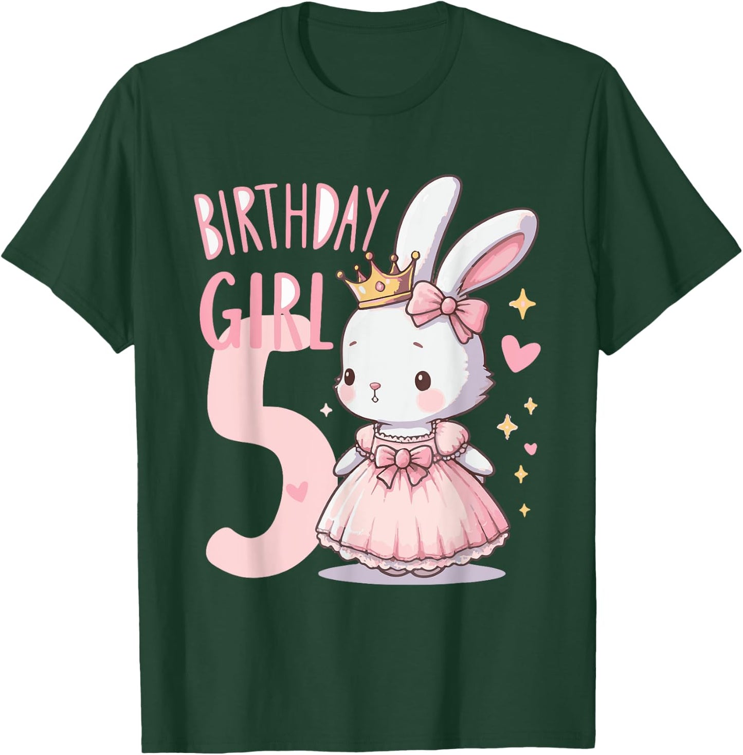 Rabbit Princess Children's Birthday 5 Years Girl Pink T-Shirt - T-Shirt | Forest