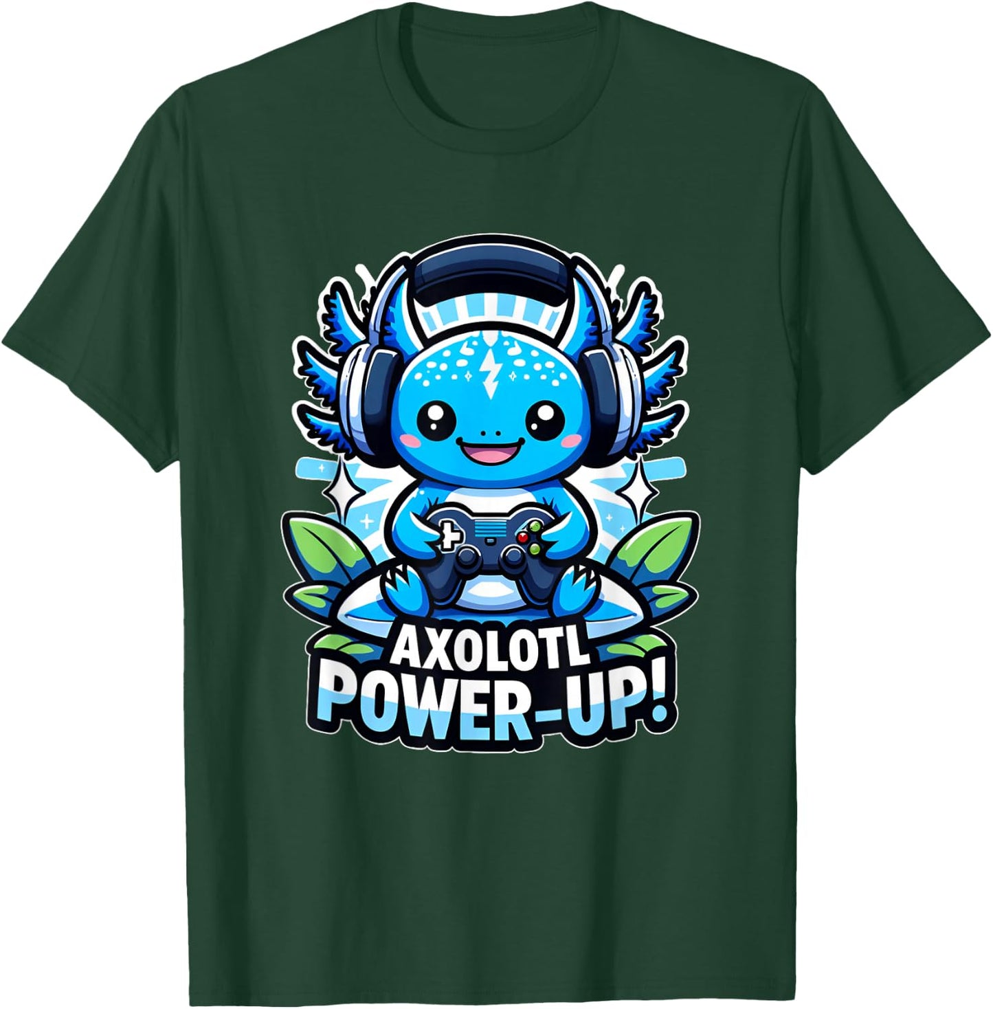 Chibi Gamer Axolotl Power up videogame Birthday boy girl T-Shirt - T-Shirt | Forest