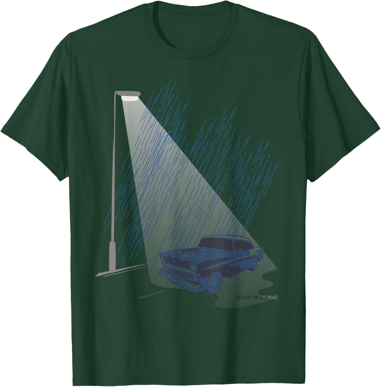 Retro Car Street Lamp Light Rainy Night Classic Road Trip T-Shirt - T-Shirt | Forest