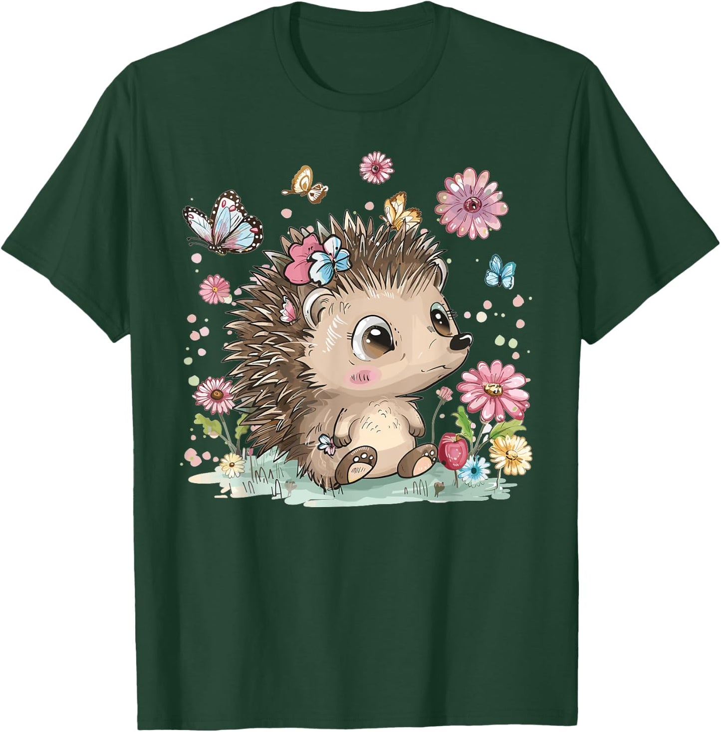 Cute Hedgehog With Flowers I Hedgehog T-Shirt - T-Shirt | Forest