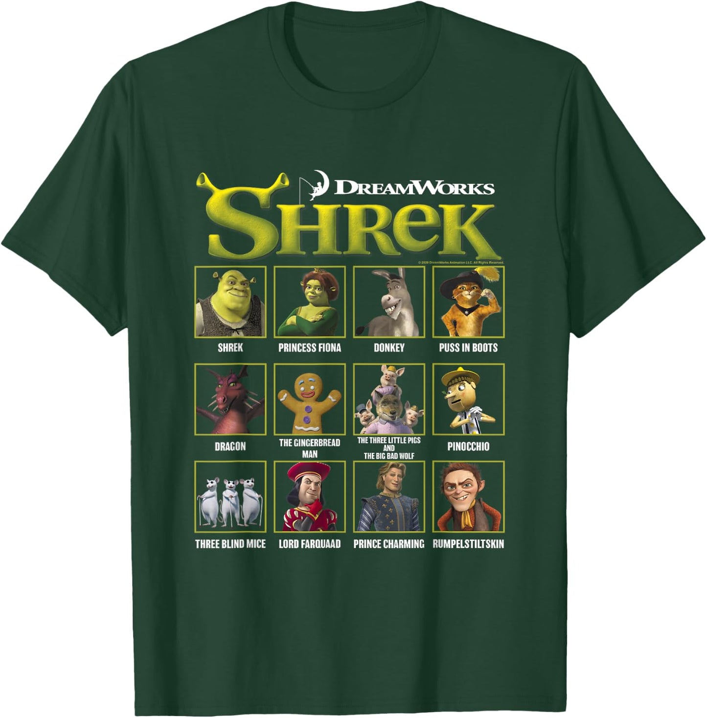 Shrek Iconic Shrek Yearbook Looks Group Shot Chest Panels T-Shirt - T-Shirt | Forest