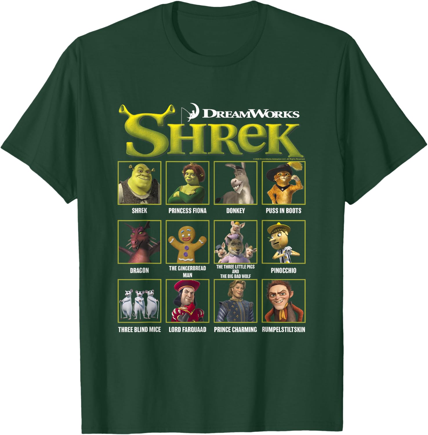 Shrek Iconic Shrek Yearbook Looks Group Shot Chest Panels T-Shirt - T-Shirt | Forest
