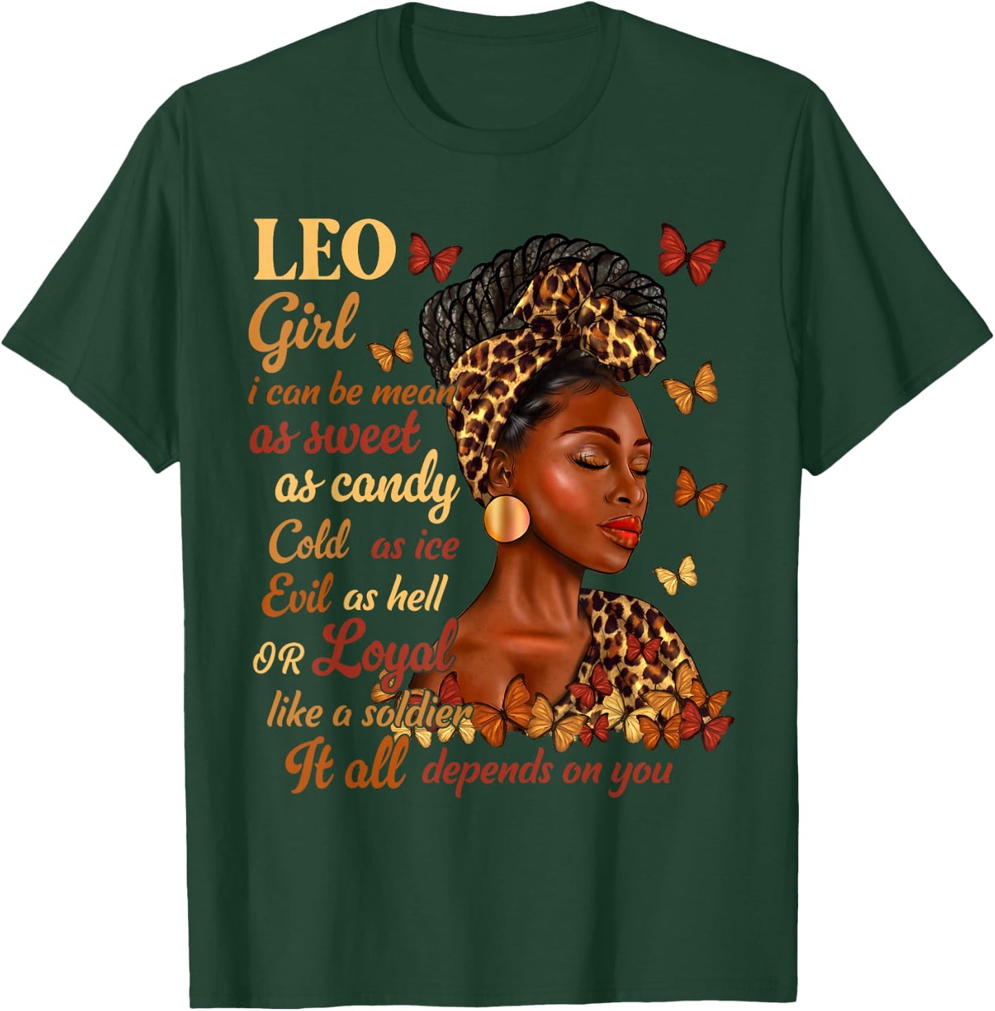 Leo Girl Black Woman Melanin Girl Leopard Zodiac Sign T-Shirt - T-Shirt | Forest