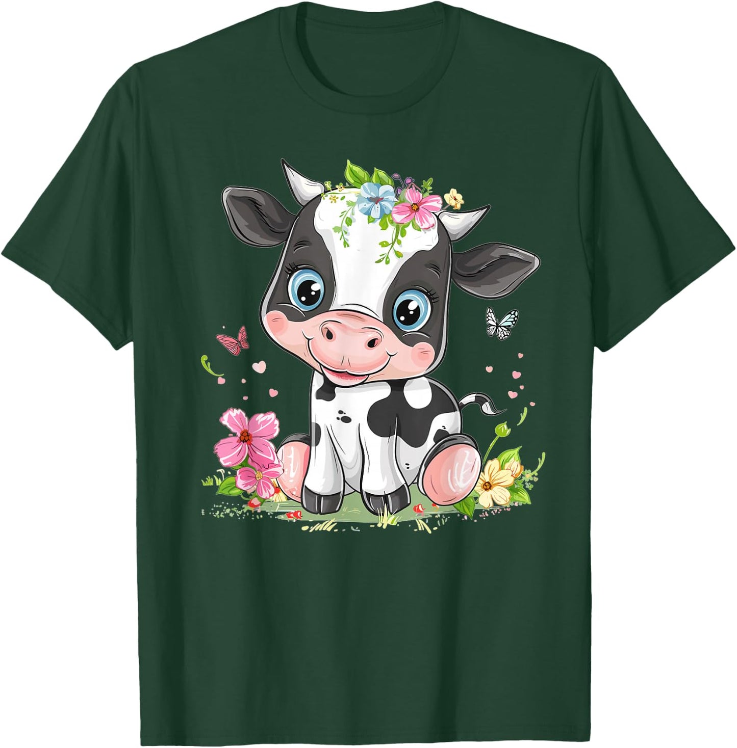 Cute Cow With Flowers I Kids Cow T-Shirt - T-Shirt | Forest