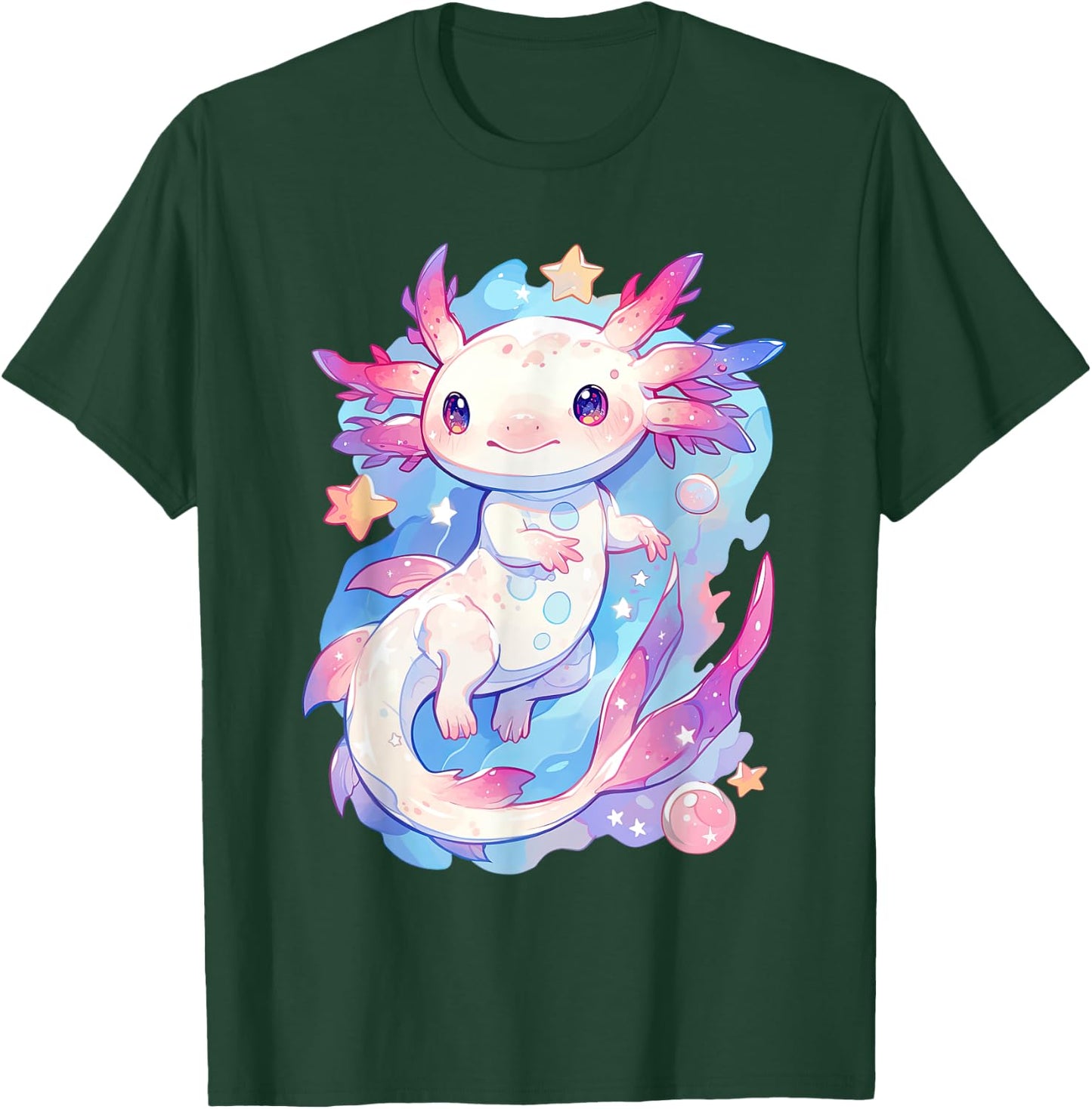 Kawaii Pastel Goth Cute Pink Axolotl with Stars and Moon T-Shirt - T-Shirt | Forest
