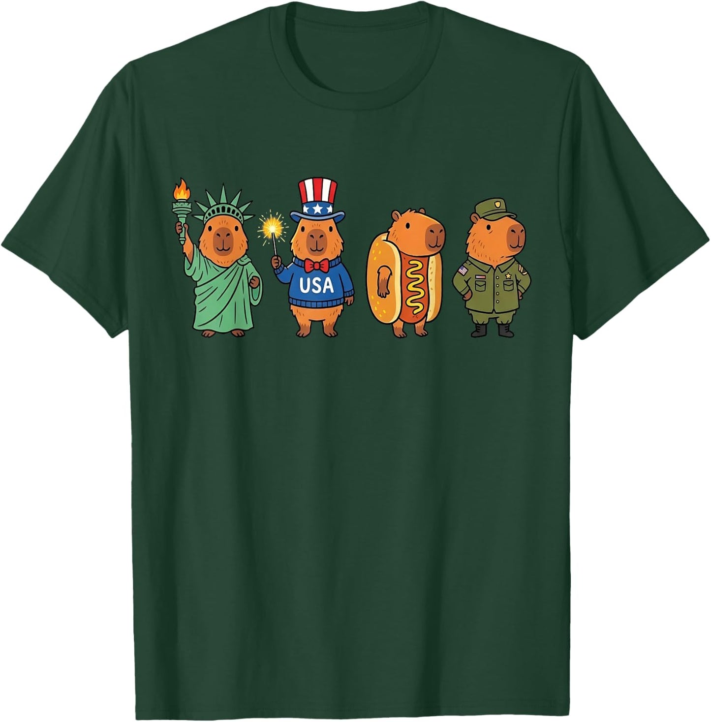 Cool Capybara Patriotic Vintage 4th of July USA Memorial Day T-Shirt - T-Shirt | Forest