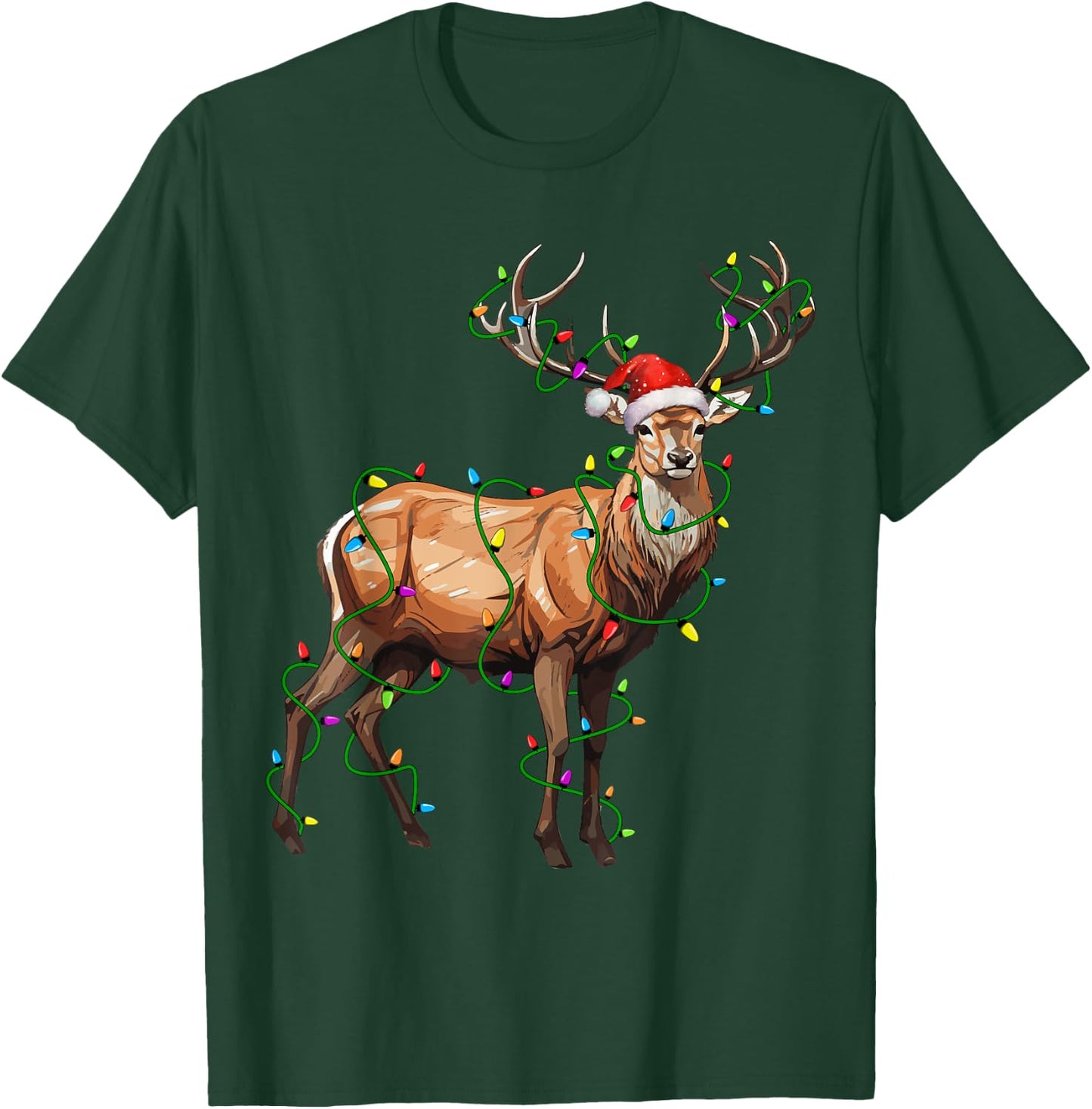 Deer Santa Christmas Tree Lighting Xmas Funny T-Shirt - T-Shirt | Forest