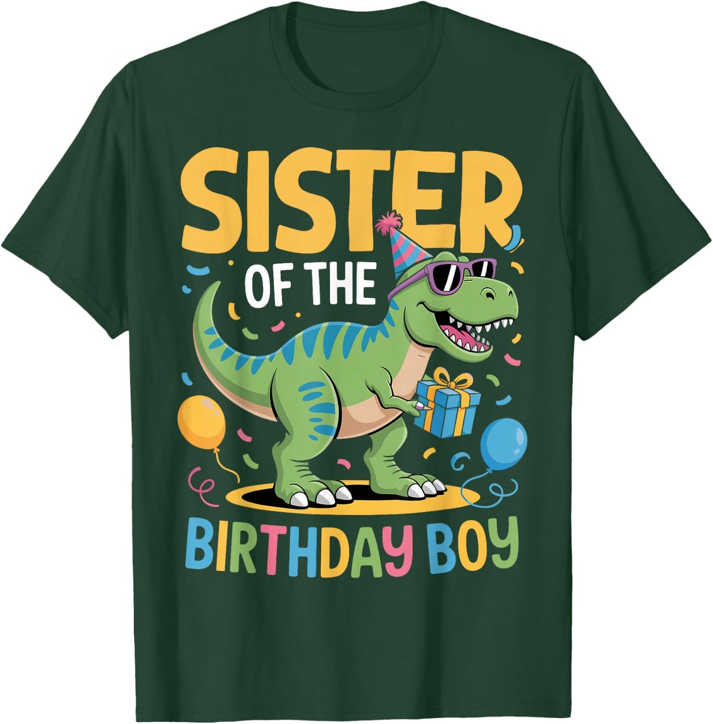 Sister of The Birthday Party Outfit Dinosaur Squad Sister T-Shirt - T-Shirt | Forest