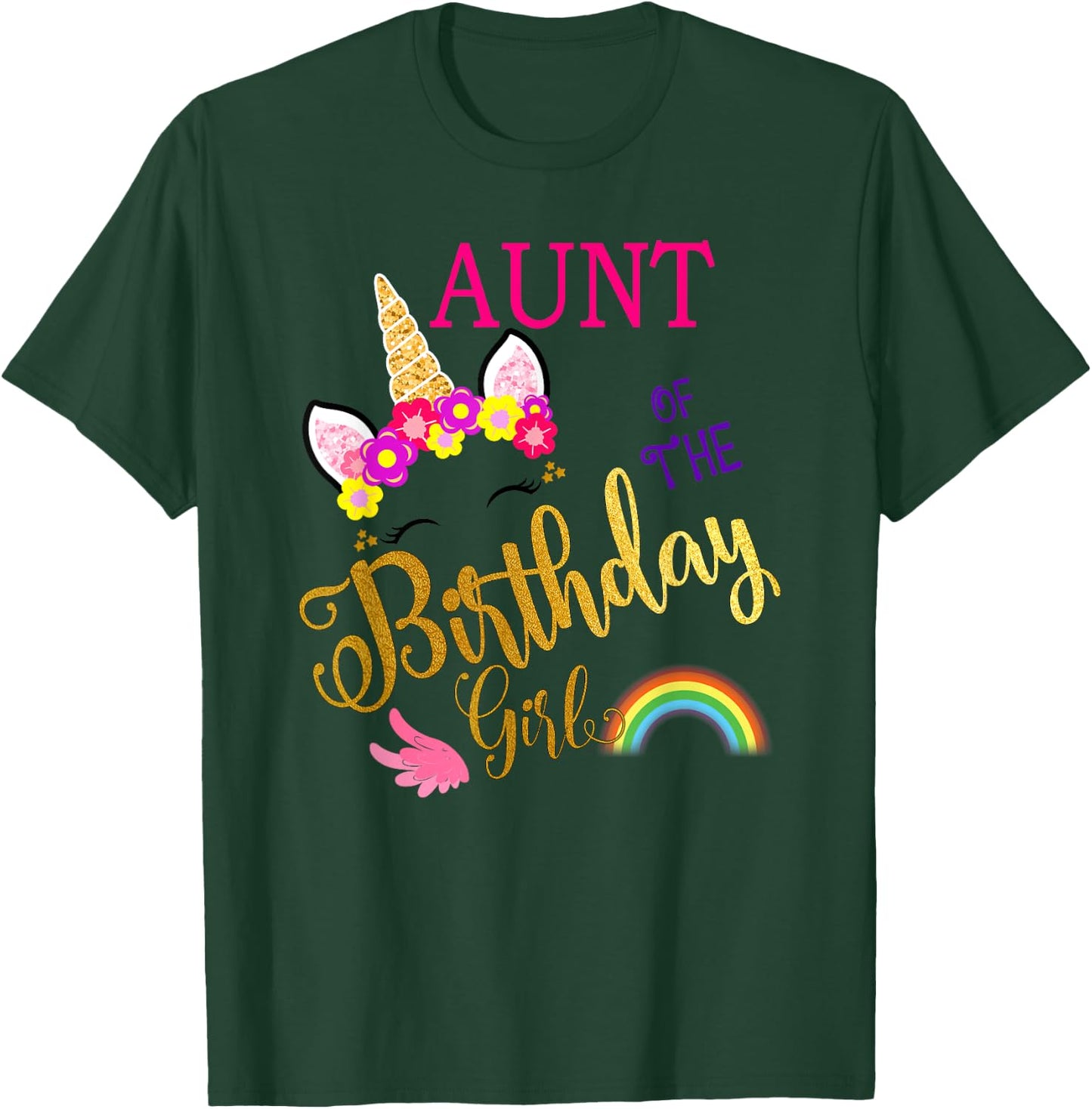 Aunt of The Birthday for Girl Auntie Unicorn First Birthday T-Shirt - T-Shirt | Forest