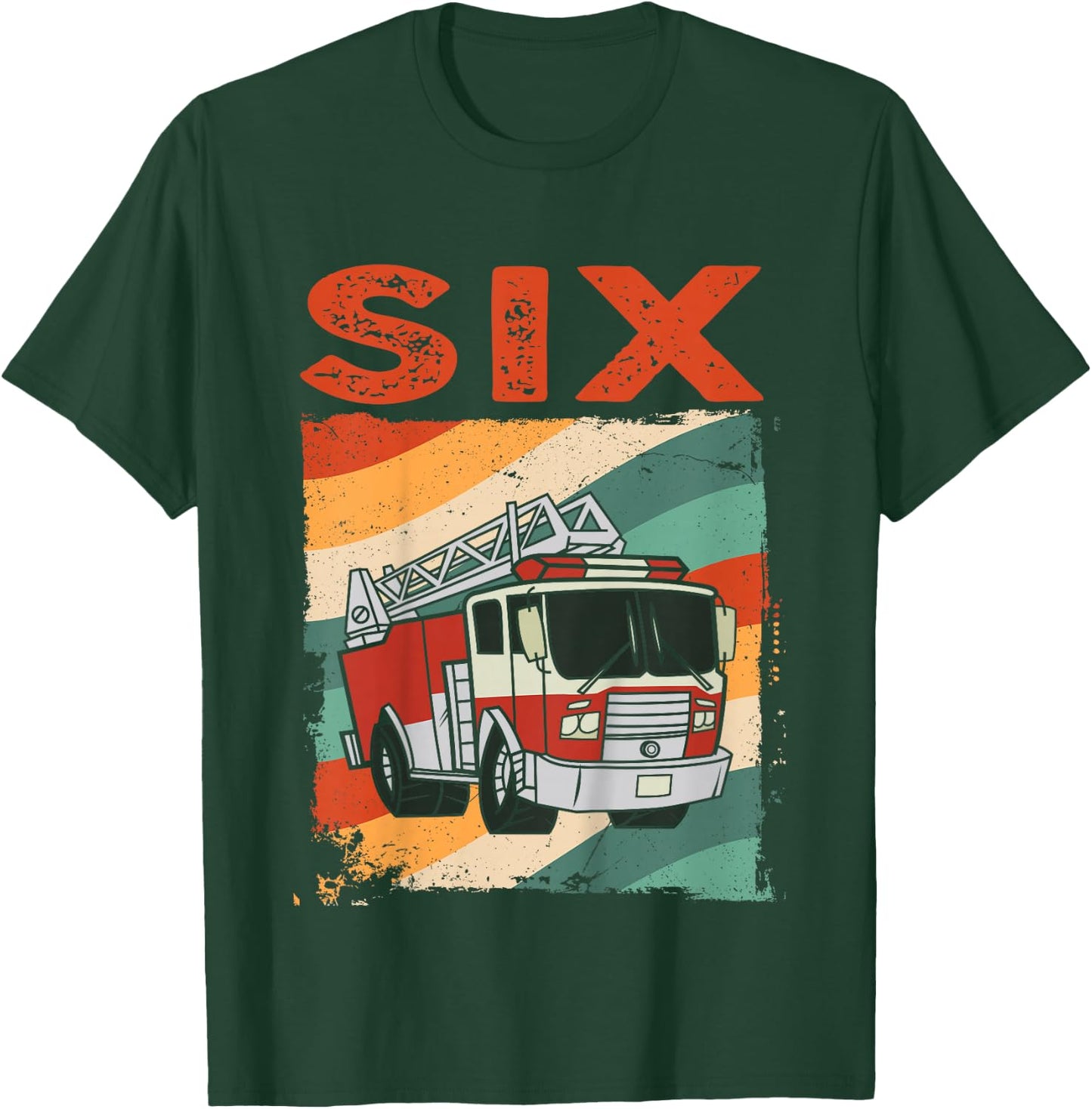 6 Year Old Shirt 6th Birthday Boy Firefighter Fire Truck T-Shirt - T-Shirt | Forest