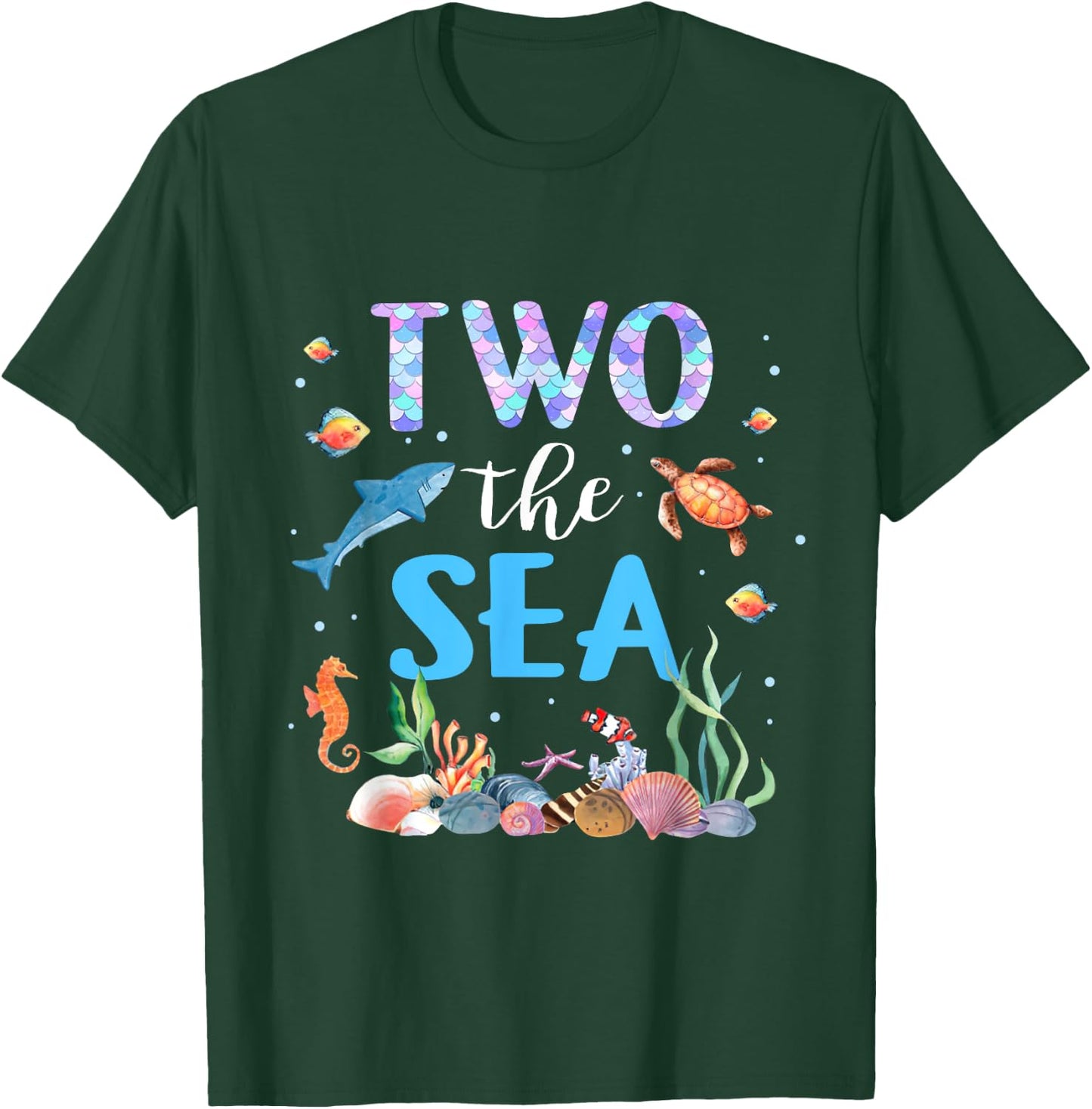 Two The Sea 2nd Birthday Baby Girl Outfits Mermaid Turtle T-Shirt - T-Shirt | Forest